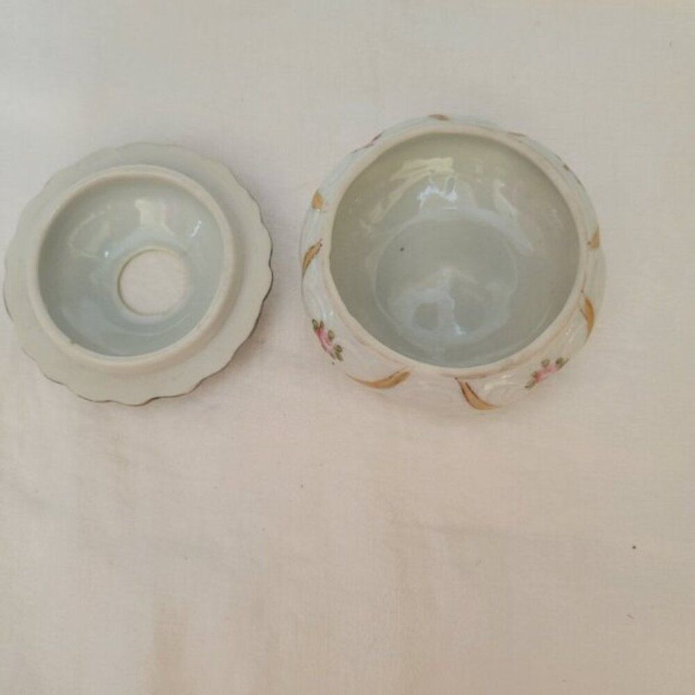 Antique Nippon Hair Receiver Painted "E E" Japan Porcelain Victorian Roses gold - Picture 6 of 8